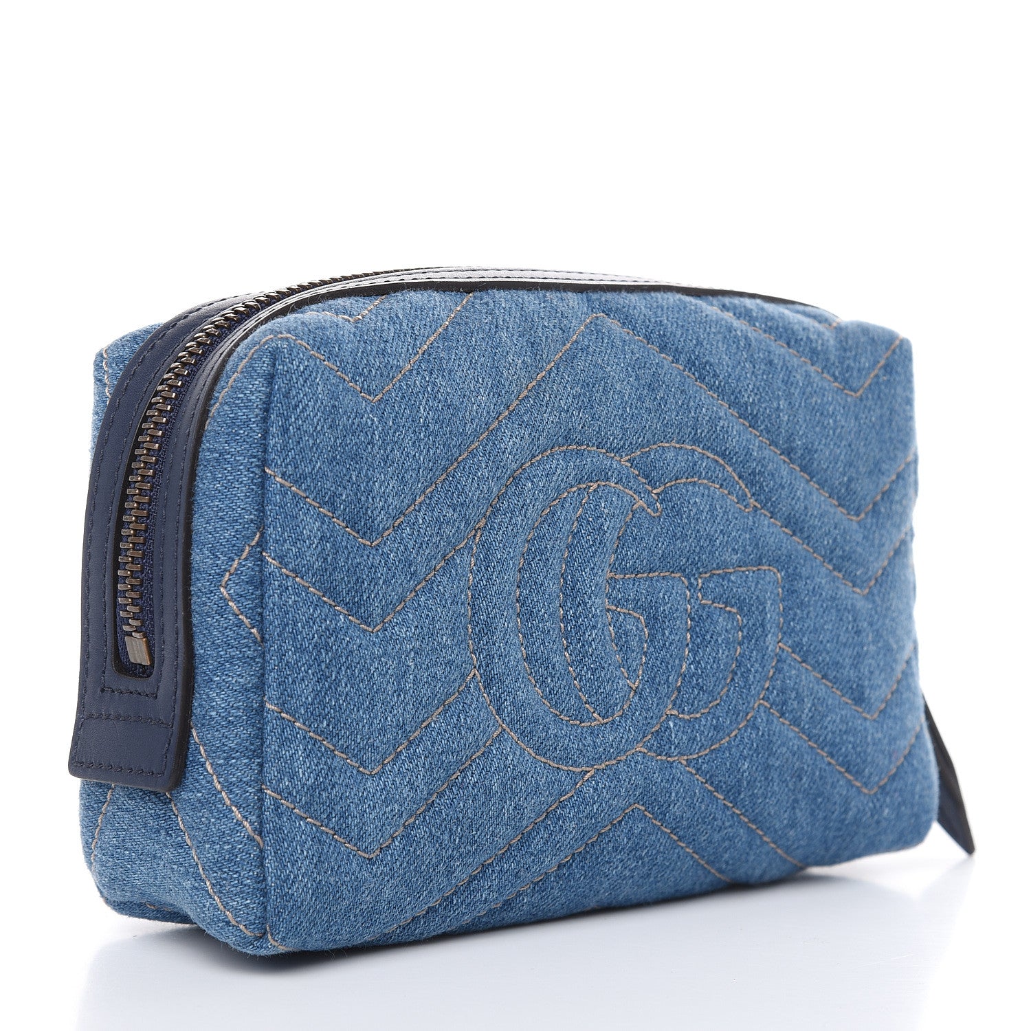 Gucci Denim Matelasse Flower Japan Limited GG Marmont Cosmetic Case Blue 3 of 7