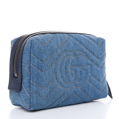 Gucci Denim Matelasse Flower Japan Limited GG Marmont Cosmetic Case Blue 3 of 7
