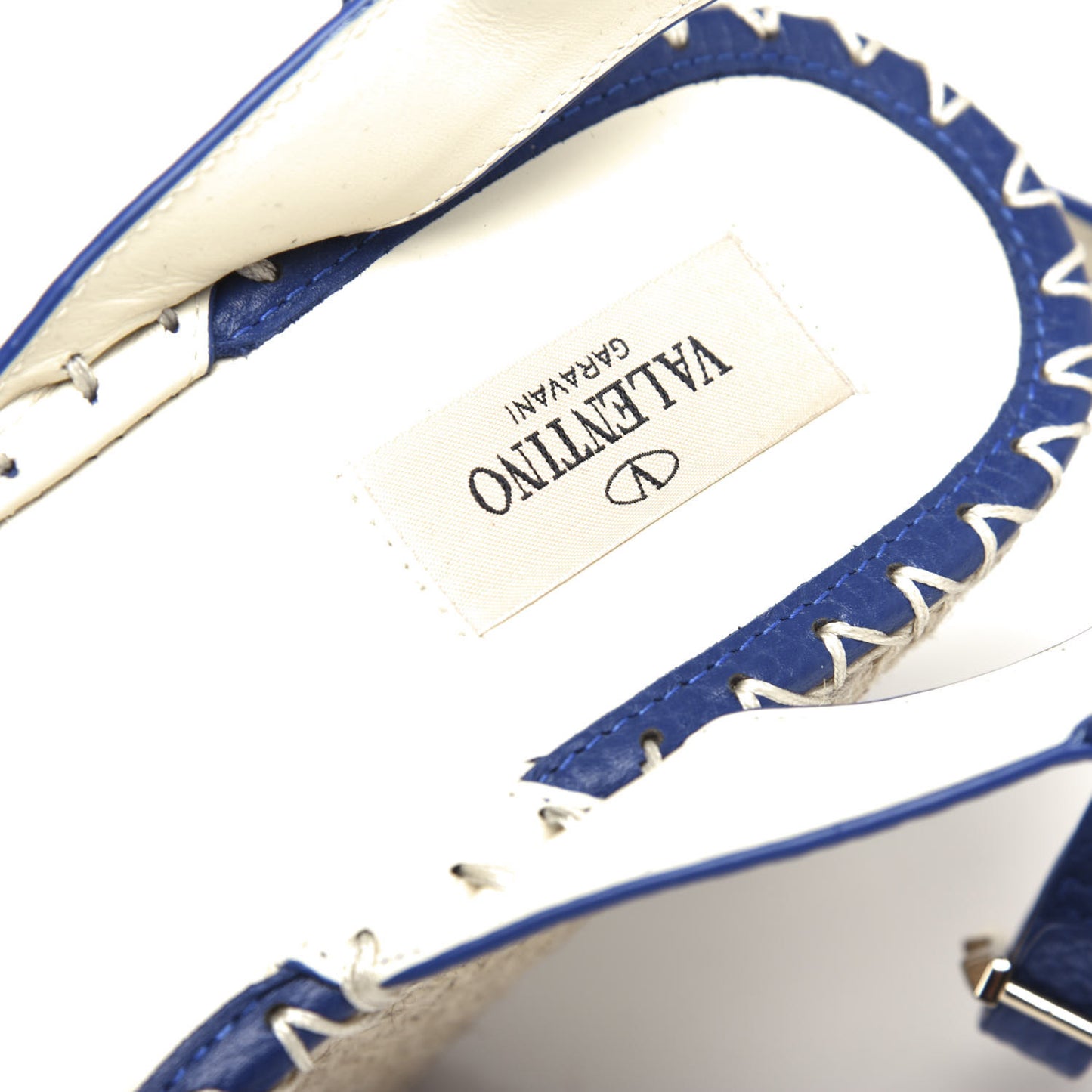 Grained Calfskin Rockstud Espadrille Wedge Sandals 41 Blue