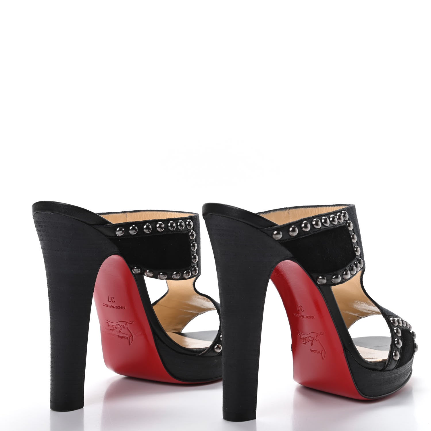 Christian Louboutin Calfskin Crelino Suede Studded Hassaneta 120 Platform Slide Sandals 37 Version Black 4 of 8