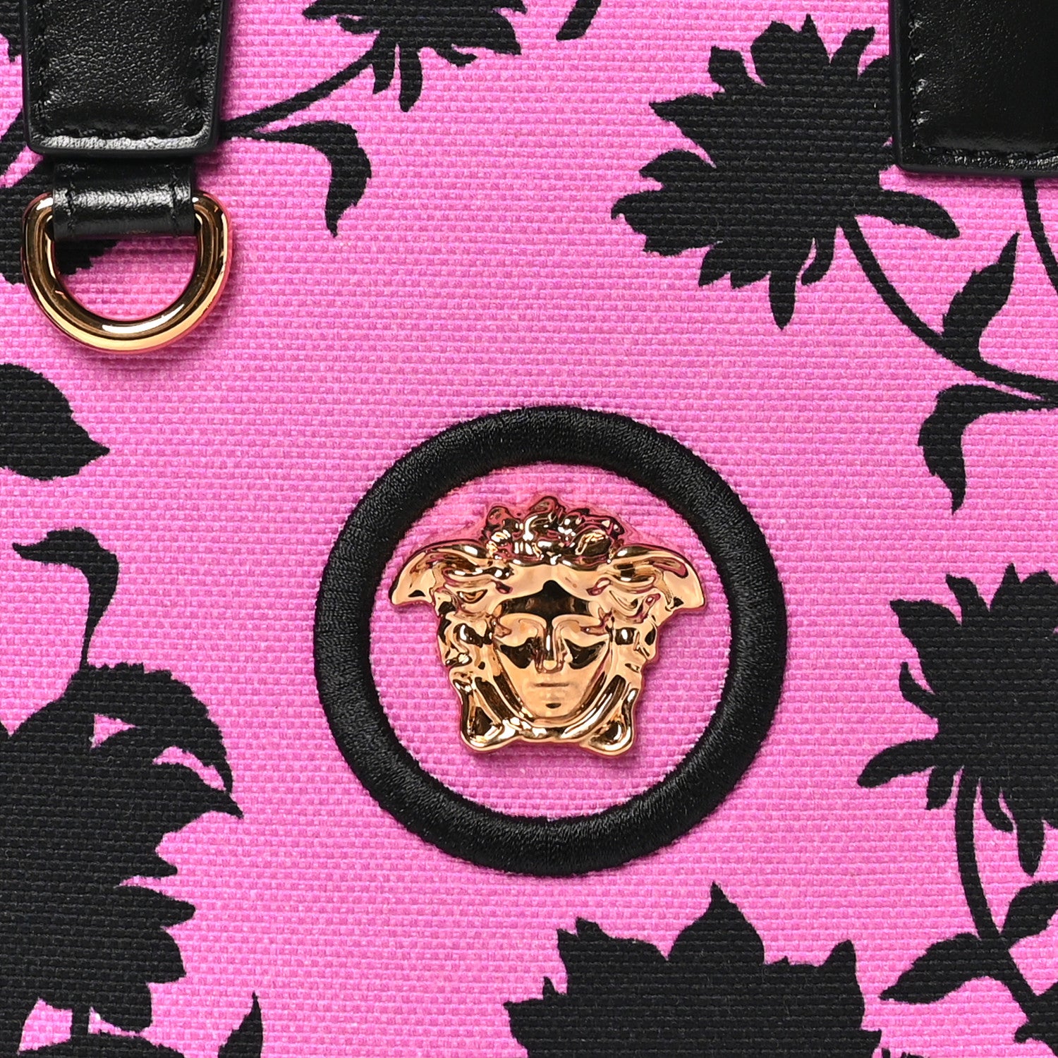 Versace Calfskin Cotton Floral Printed La Medusa Mini Book Tote Black Water Lily 7 of 9