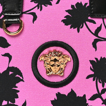Versace Calfskin Cotton Floral Printed La Medusa Mini Book Tote Black Water Lily 7 of 9