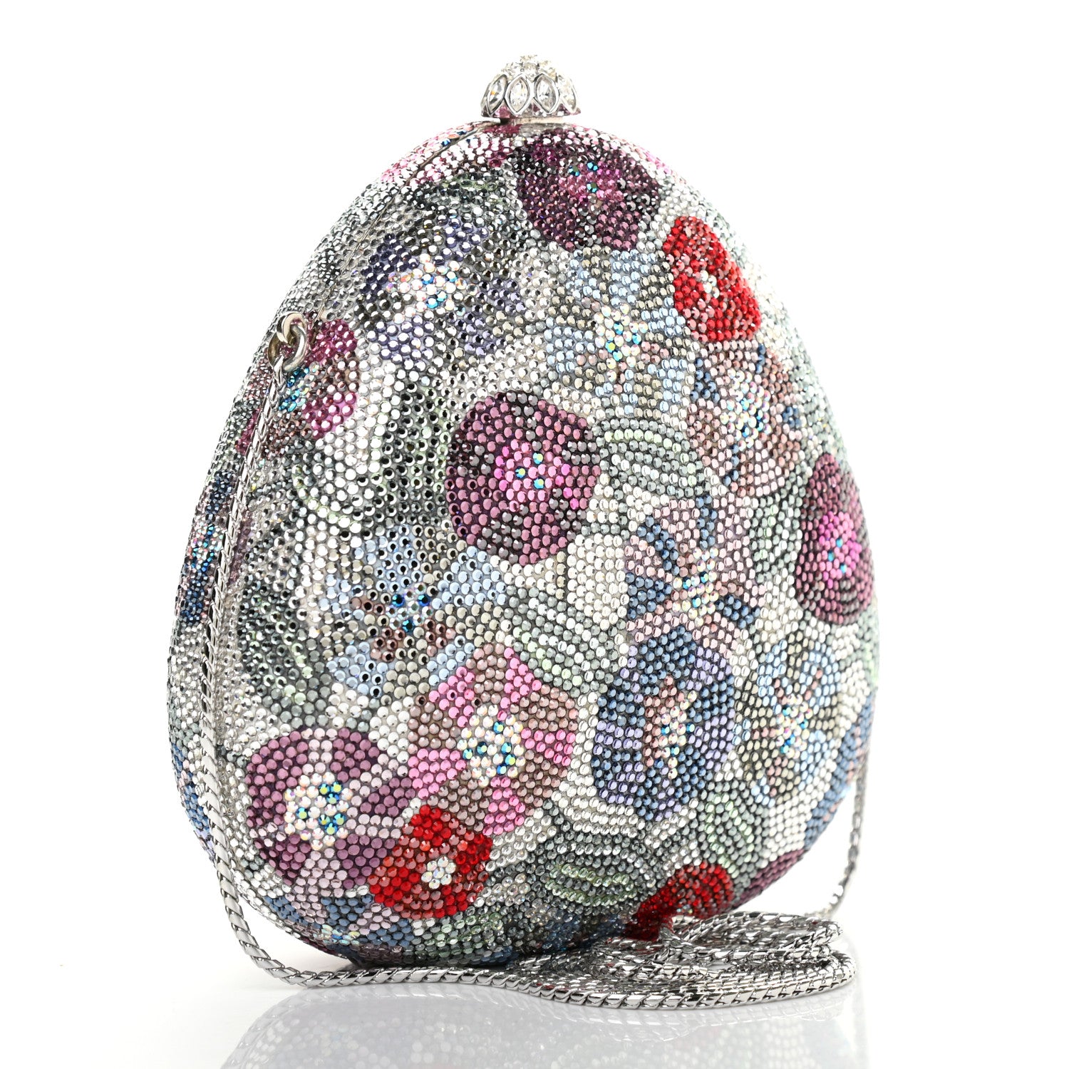 Judith Leiber Swarovski Crystal Floral Clutch Silver Multicolor 3 of 7