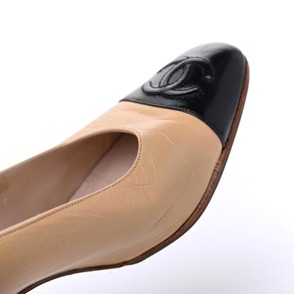 Chanel Lambskin Cap Toe CC Pumps 36 Beige Black 19 of 22