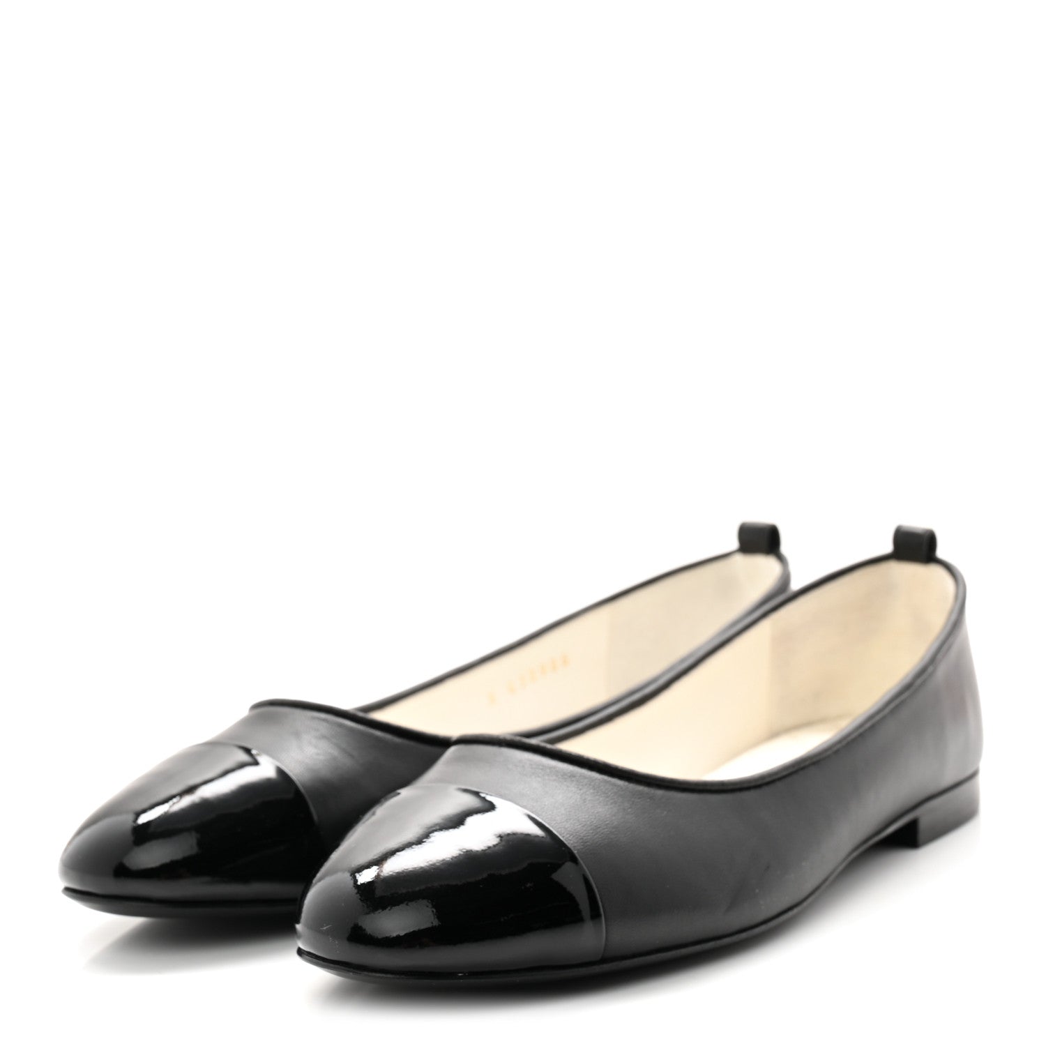 Chanel Lambskin Patent Calfskin Cap Toe Ankle Chain Ballerina Flats 39 Black 3 of 9