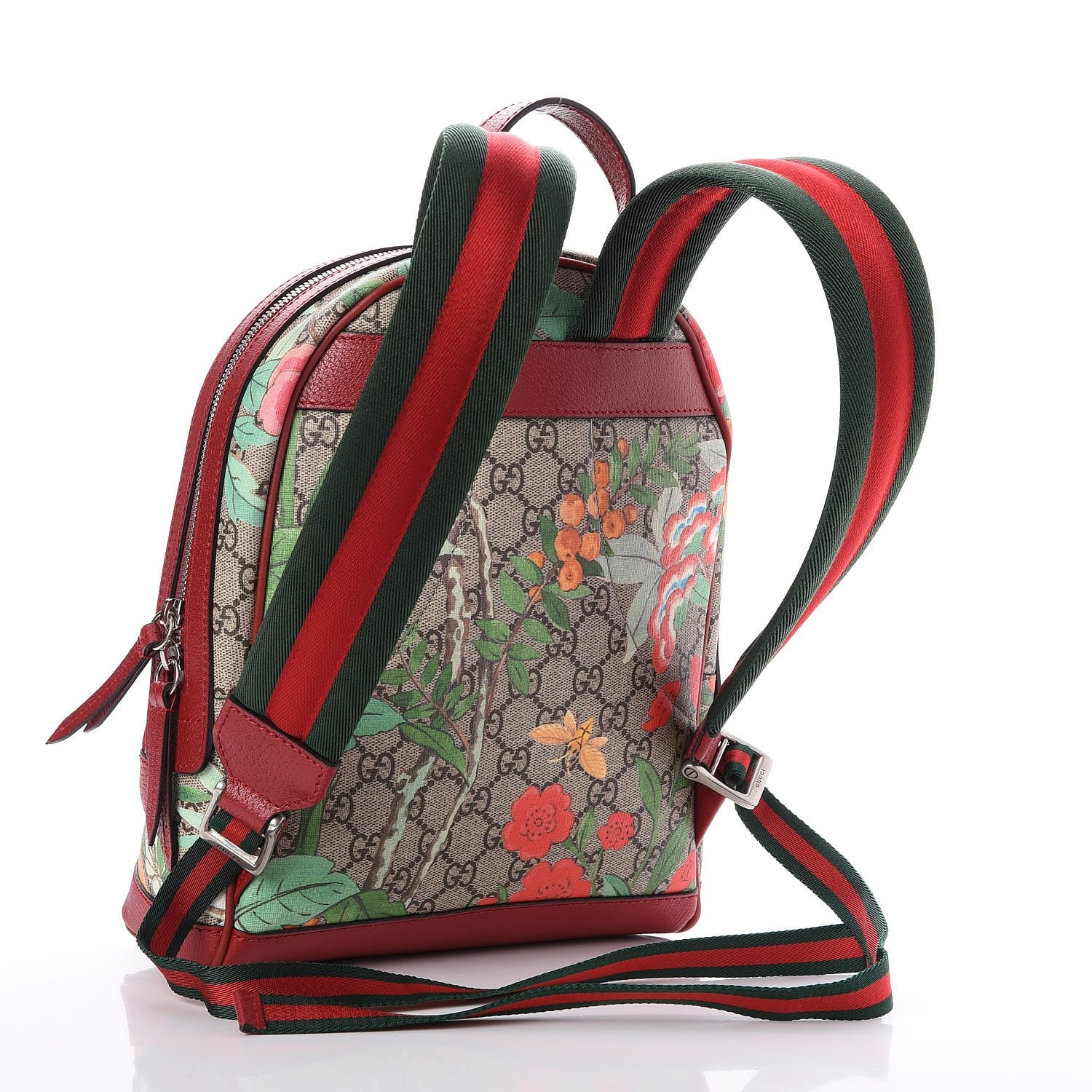 Gucci GG Supreme Monogram Tian Web Small Day Backpack Beige Multicolor Red 3 of 7