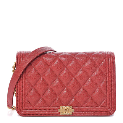 Chanel Caviar Quilted Boy Wallet On Chain WOC Red 1 of 12
