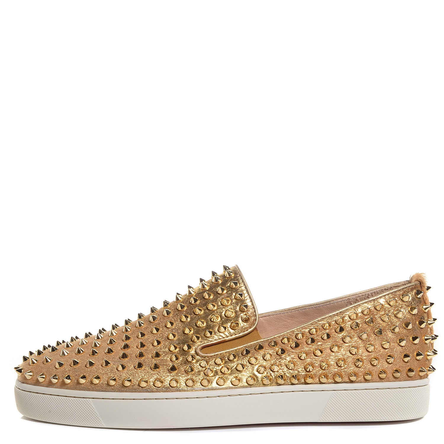 Christian Louboutin Mens Pony Hair Spikes Roller Boat Flat 45 Gold 1 of 5