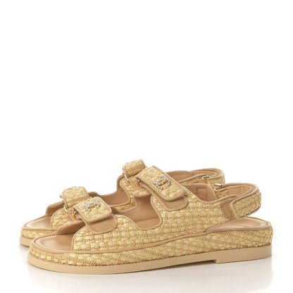 Chanel Braided Fabric Velcro Dad Sandals 39.5 Beige 3 of 9