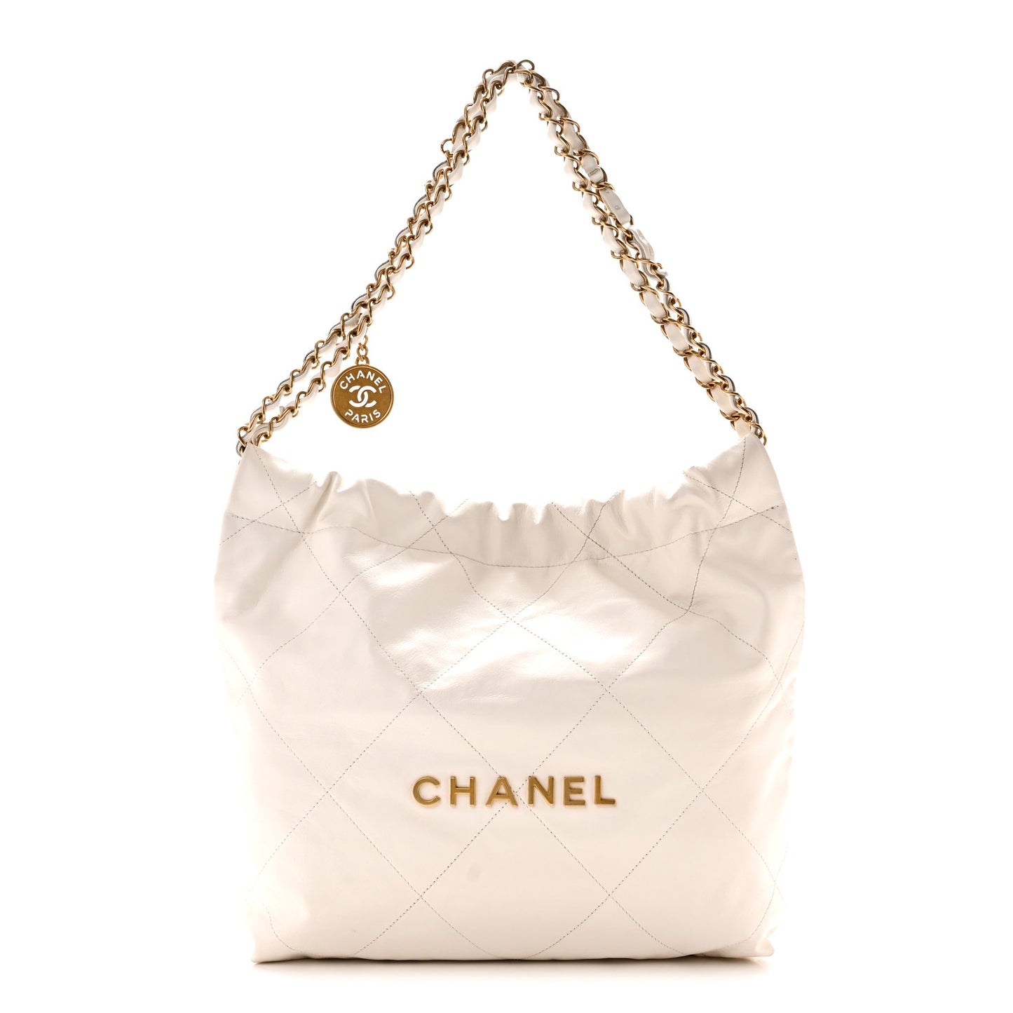 Shiny Calfskin Quilted Small Chanel 22 White