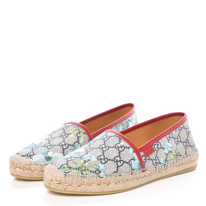 Gucci GG Supreme Monogram Blooms Espadrilles 38 Beige Blue Navy Hibiscus Red 3 of 10