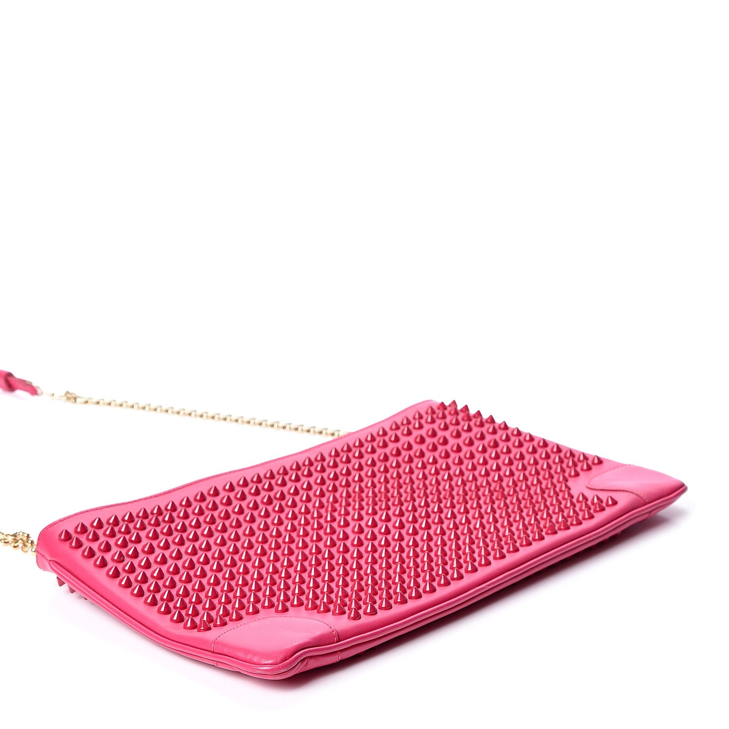Calfskin Spikes Loubiposh Chain Clutch Fuchsia