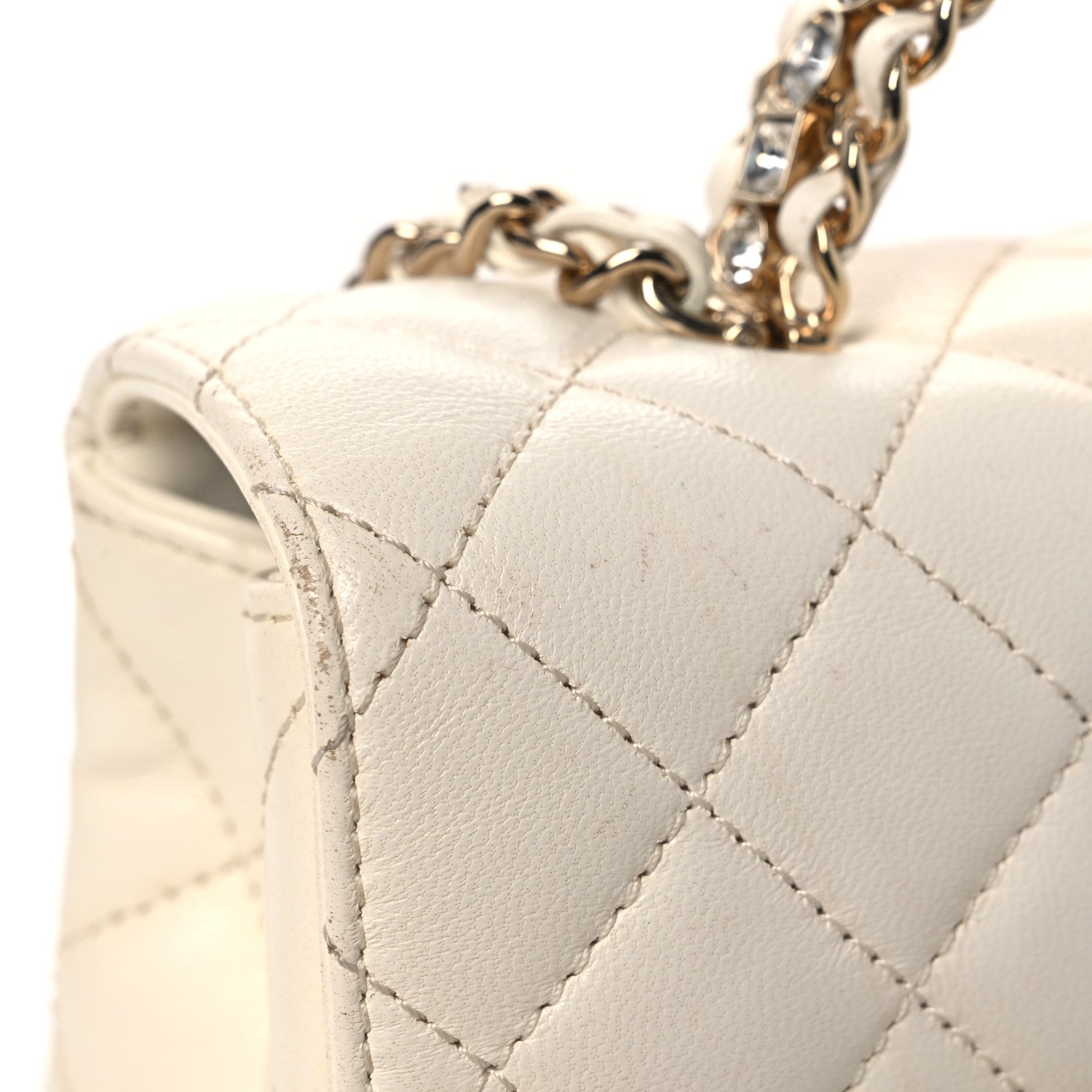 Chanel Lambskin Quilted Mini Crystal Top Handle Rectangular Flap White 14 of 17