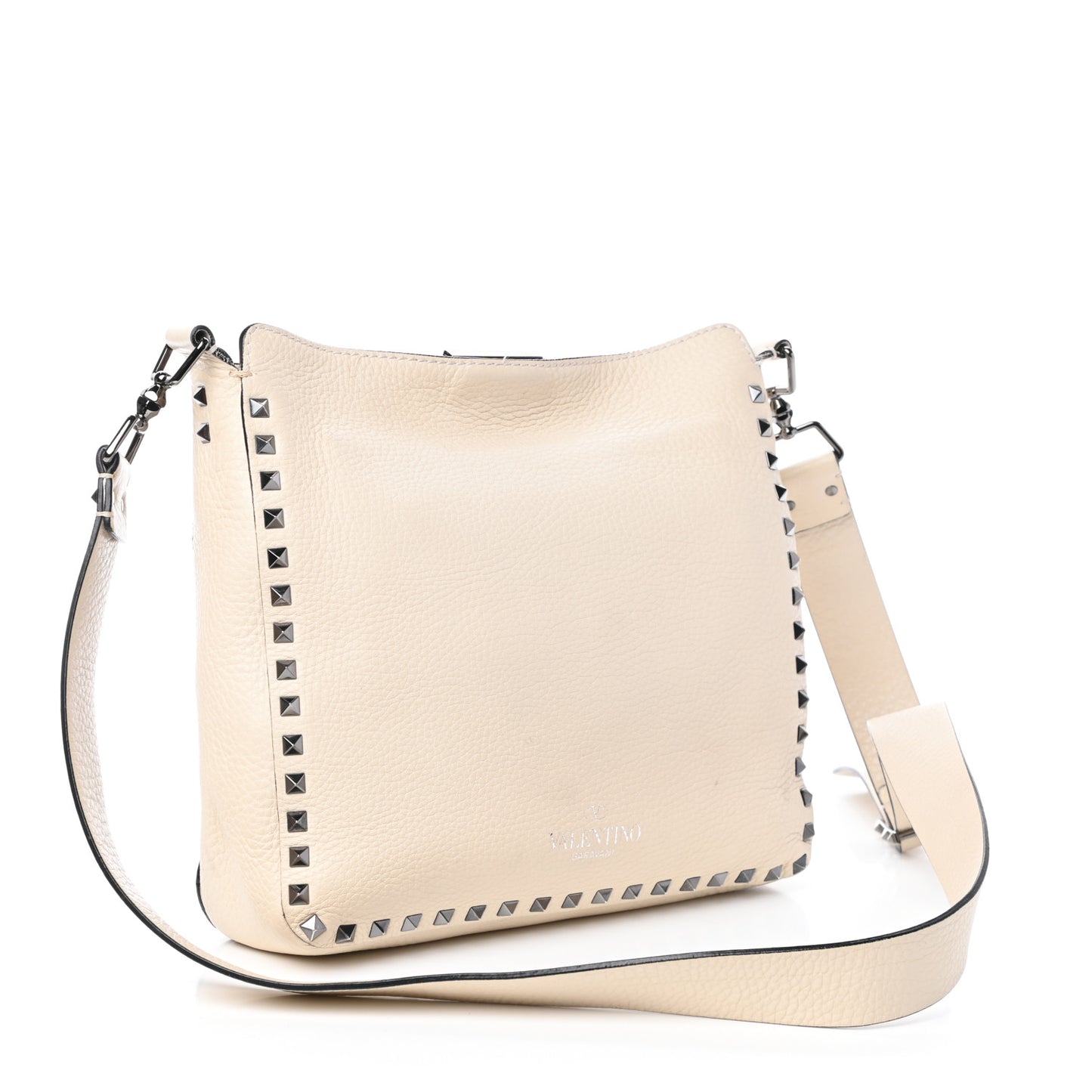 Pebbled Calfskin Small Rockstud Flip-Lock Messenger Bag Light Ivory