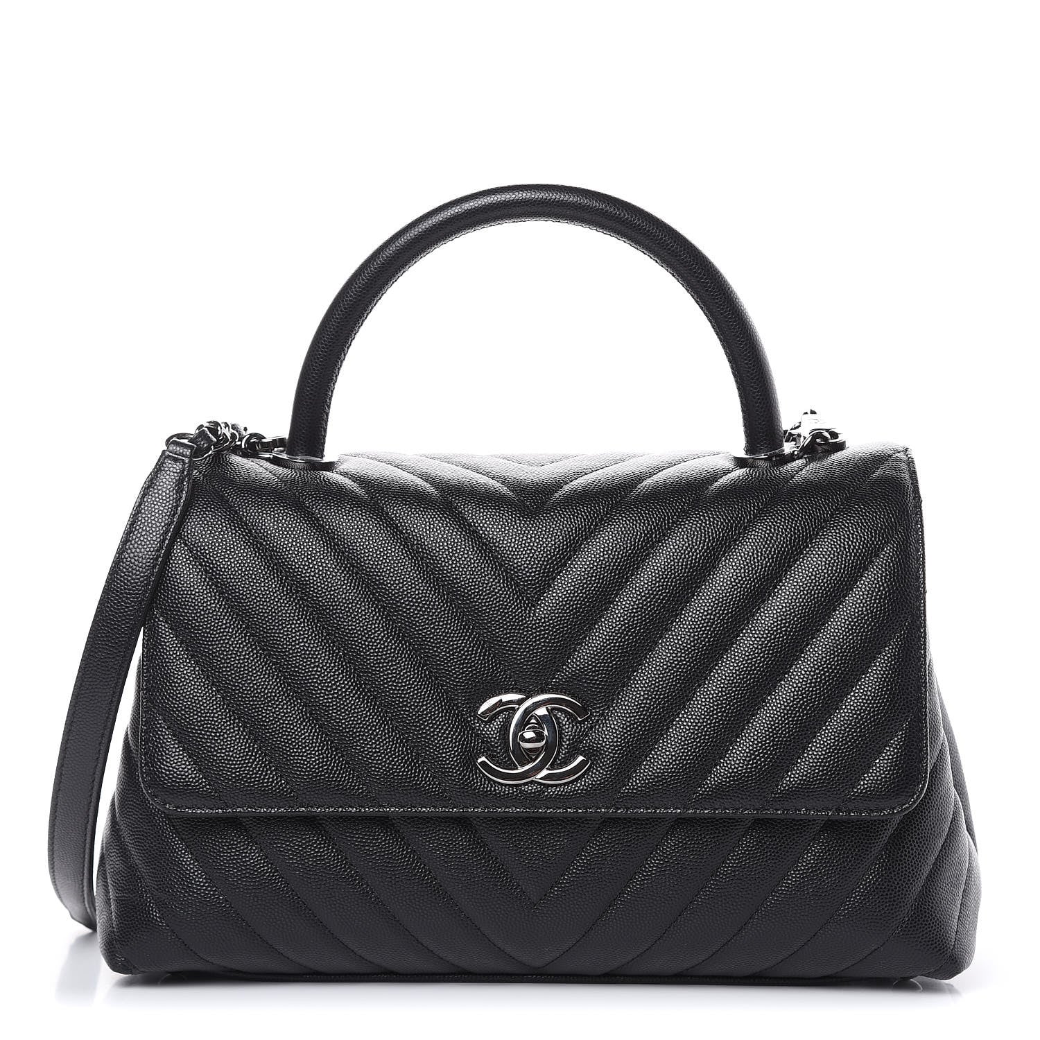 Chanel Caviar Chevron Quilted Small Coco Handle Flap Black 1 of 10
