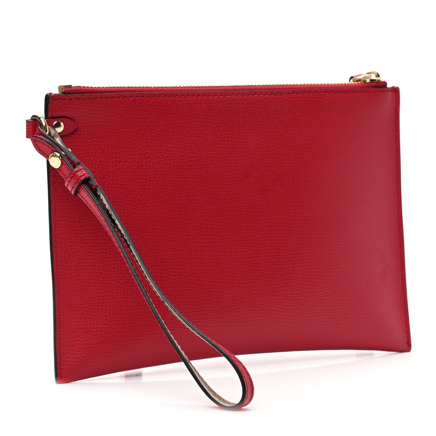 Grainy Calfskin Haymarket Check Zip Pouch Red
