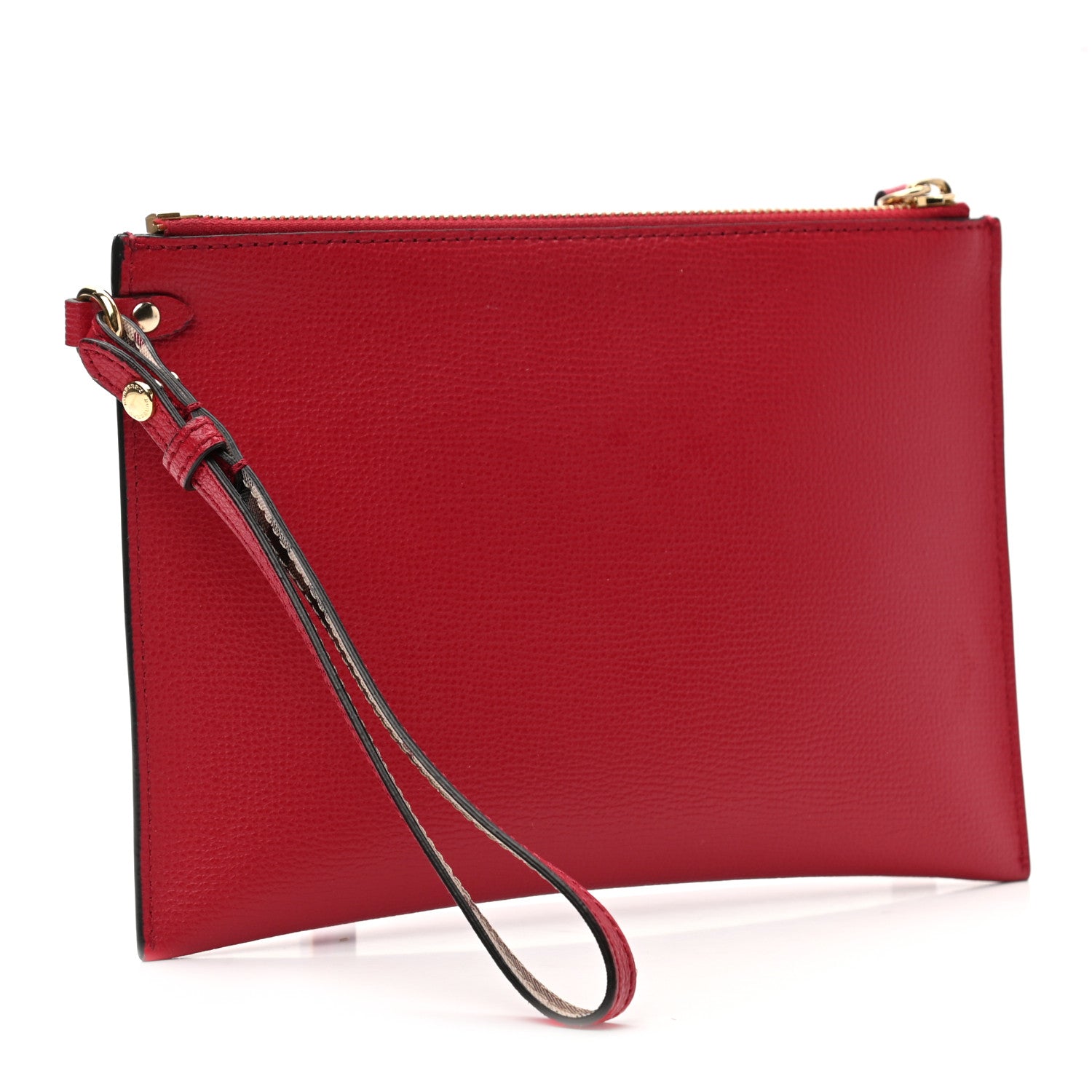 Burberry Grainy Calfskin Haymarket Check Zip Pouch Red 3 of 9