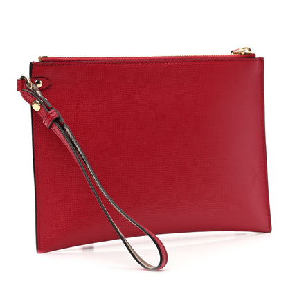 Burberry Grainy Calfskin Haymarket Check Zip Pouch Red 3 of 9