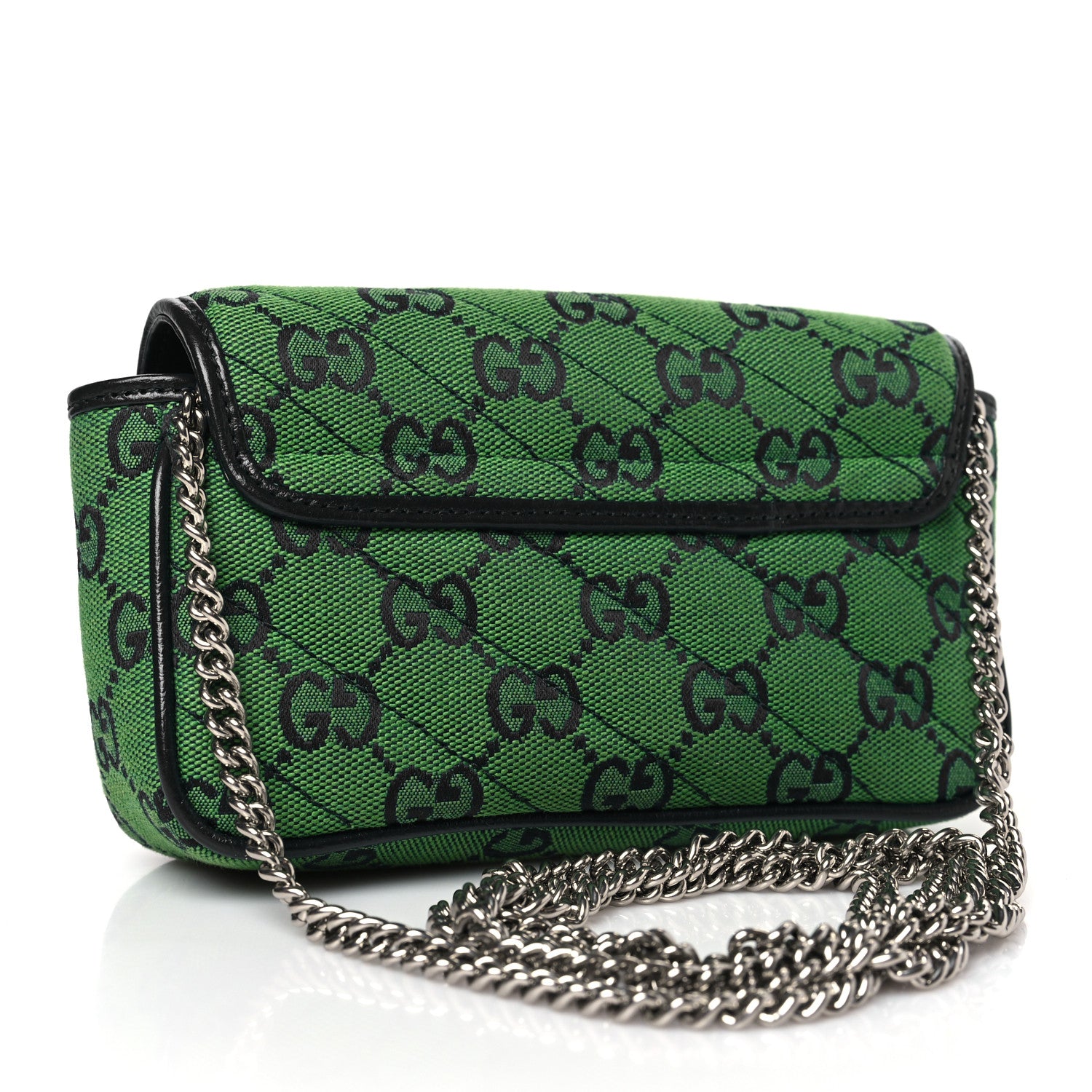 Gucci Monogram Multicolor Matelasse Diagonal Super Mini GG Marmont Shoulder Bag Green Blue 3 of 9