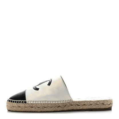 Chanel Iridescent Goatskin CC Espadrille Mules 39 Ivory Black 1 of 4