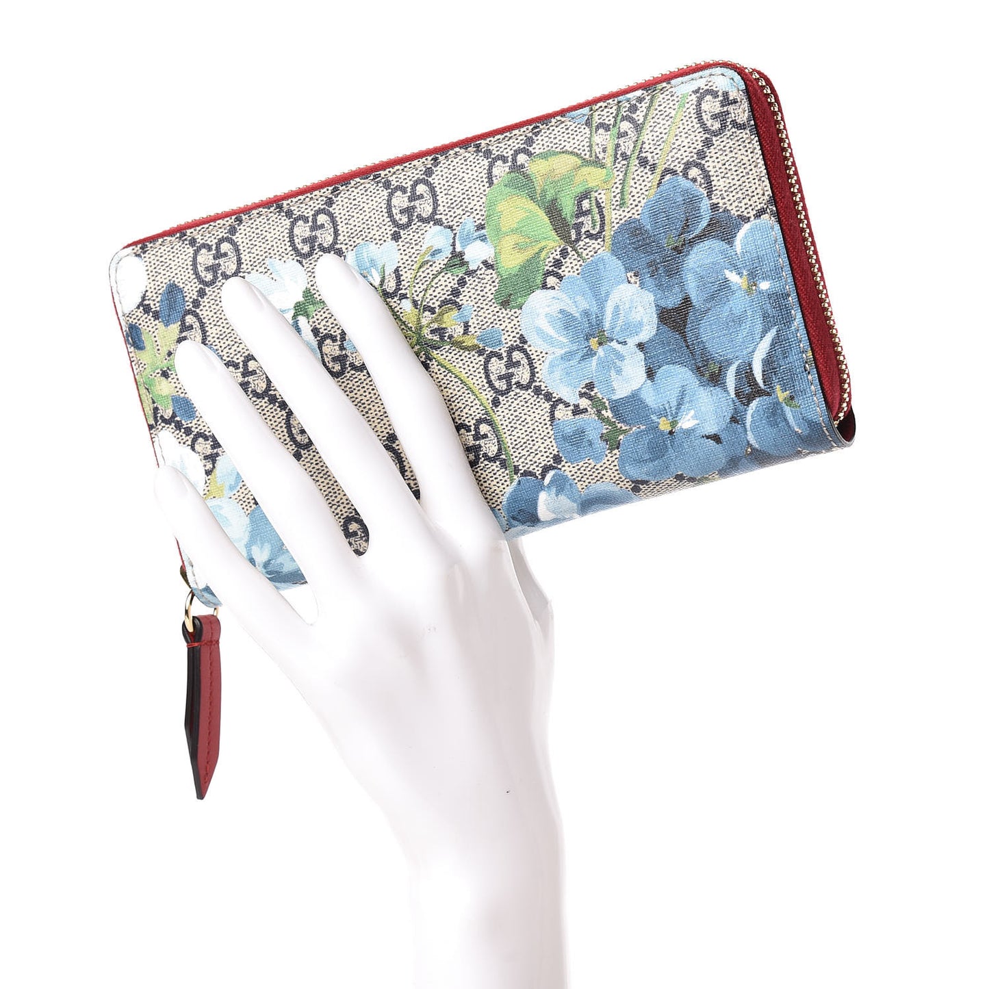 GG Supreme Monogram Blooms Zip Around Wallet Blue Red
