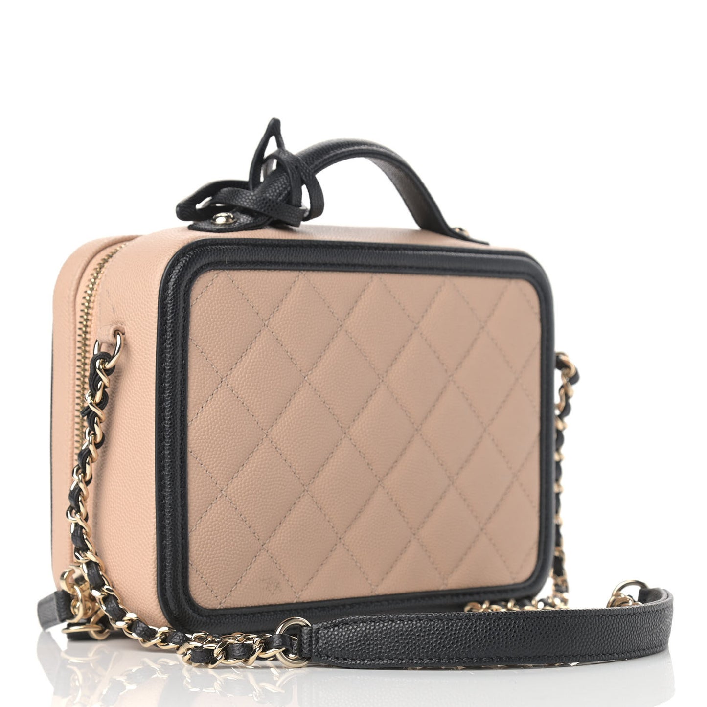 Caviar Quilted Medium CC Filigree Vanity Case Beige Black