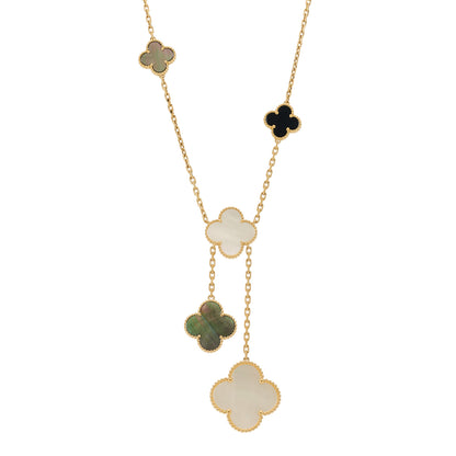 Van Cleef & Arpels 18K Yellow Gold Mother of Pearl Onyx 6 Motifs Magic Alhambra Necklace 1 of 6
