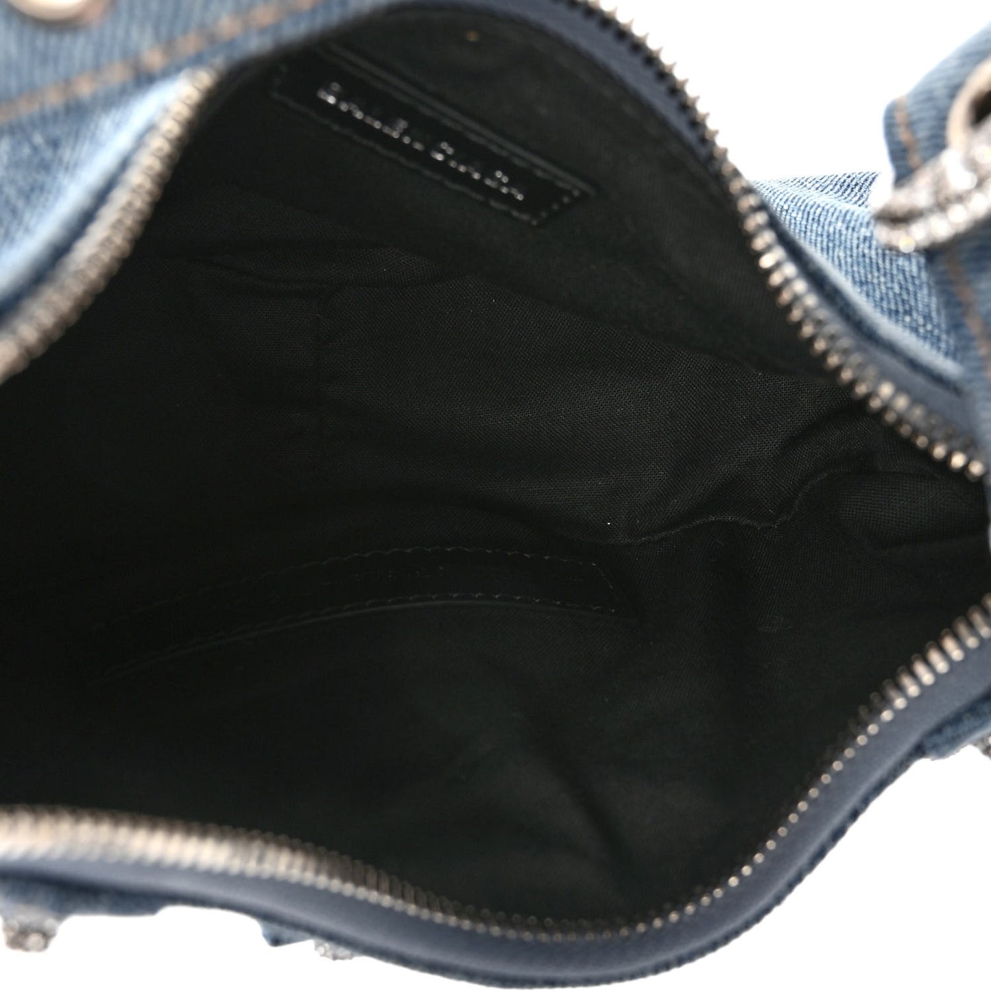 Washed Frayed Denim Crystal Le Cagole Shoulder Bag XS Blue