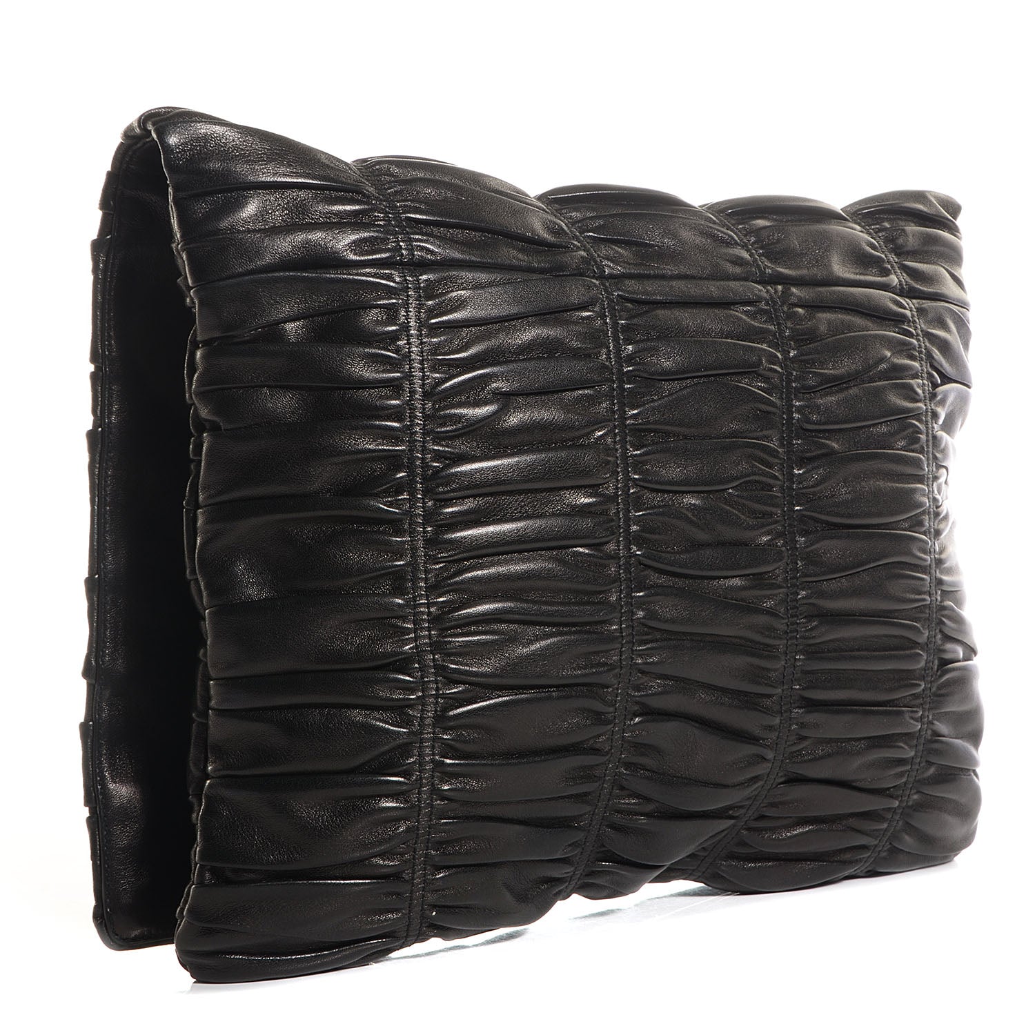 Prada Nappa Dressy Gaufre Ruched Flap Clutch Nero Black 3 of 9