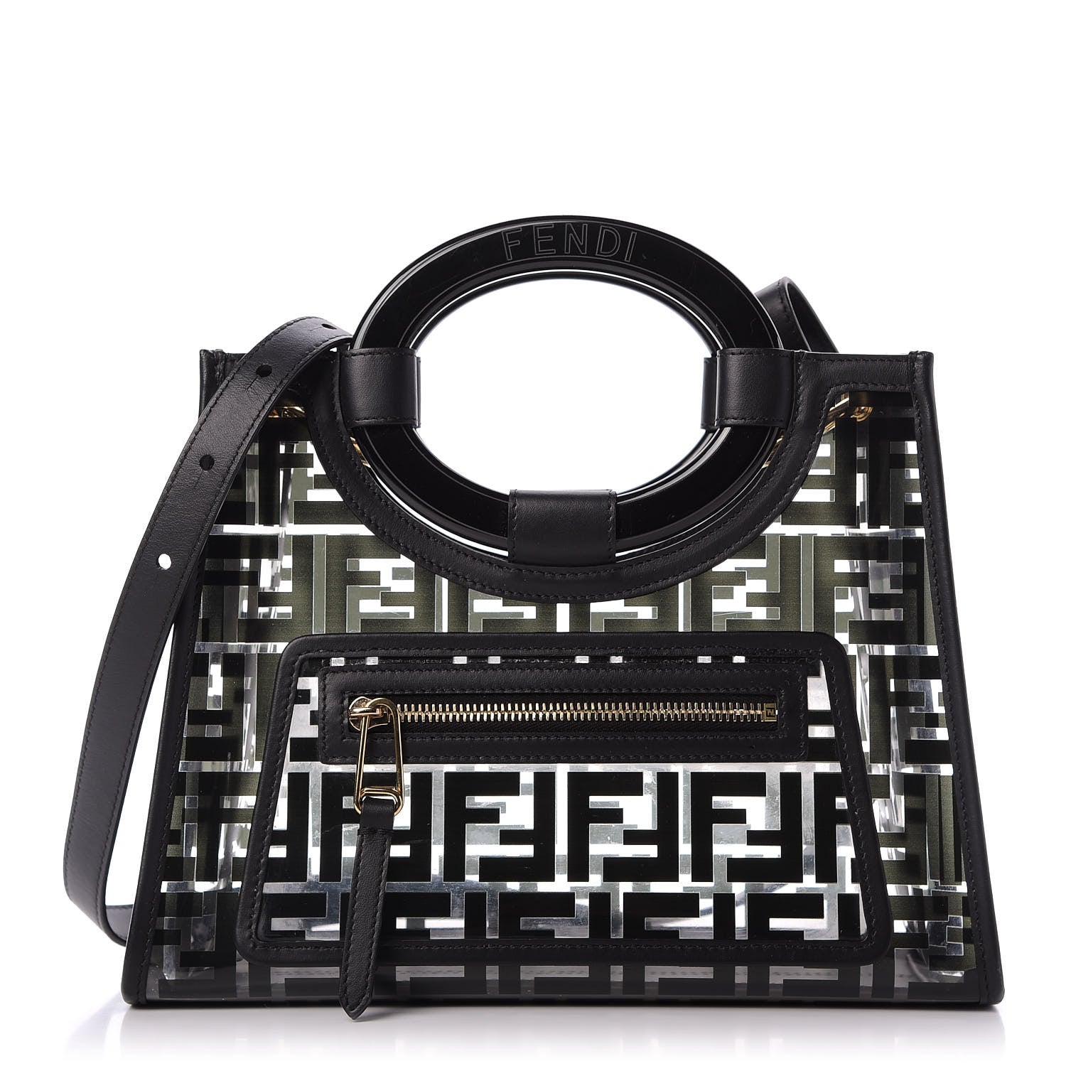 Fendi TPU FF Vitello Century Plexiglass Small Runaway Shopper Tote Black 1 of 9