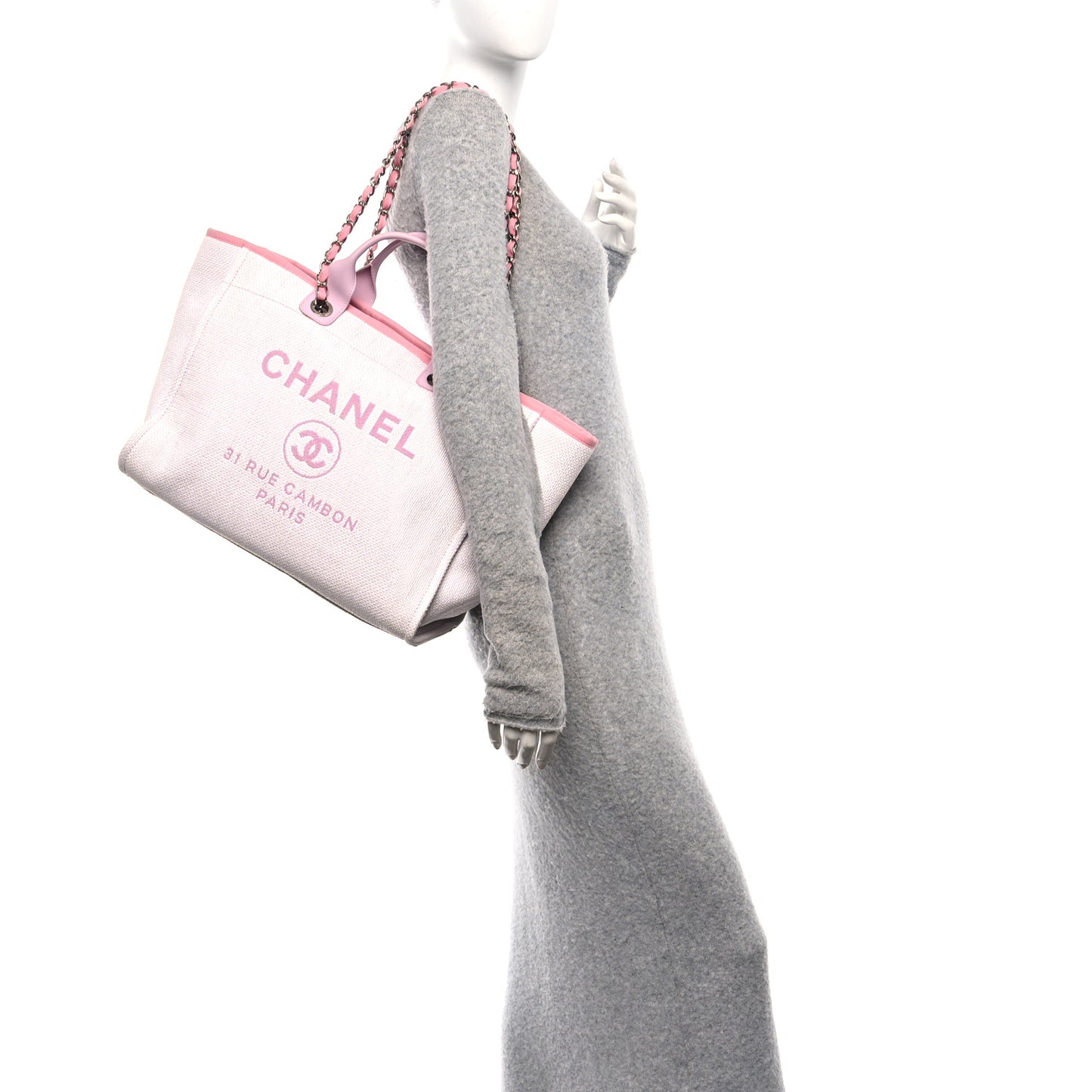 Woven Straw Raffia Medium Deauville Tote Pink