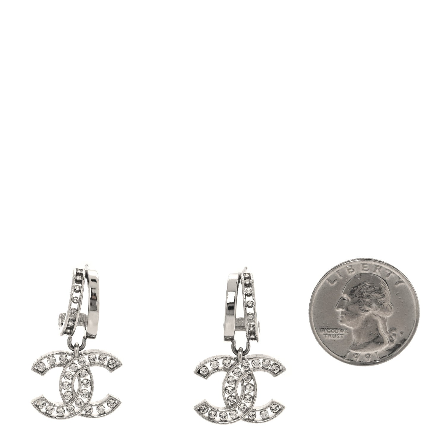 Chanel Crystal CC Drop Earrings Silver 2 of 5