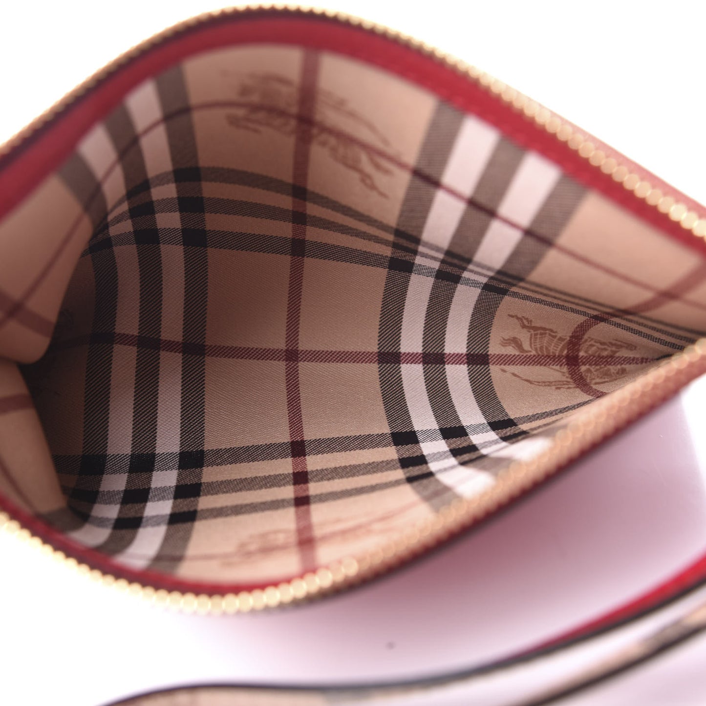 Grainy Calfskin Haymarket Check Zip Pouch Red