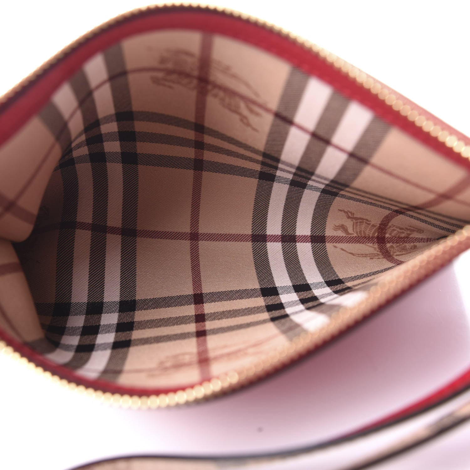 Burberry Grainy Calfskin Haymarket Check Zip Pouch Red 5 of 9