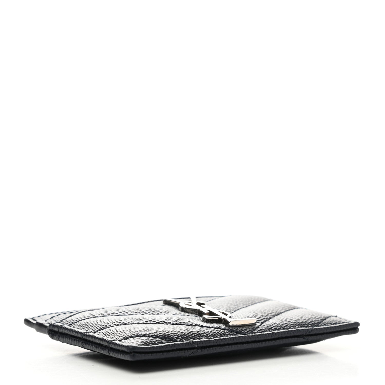 Saint Laurent Grain De Poudre Matelasse Chevron Monogram Credit Card Case Navy 4 of 7