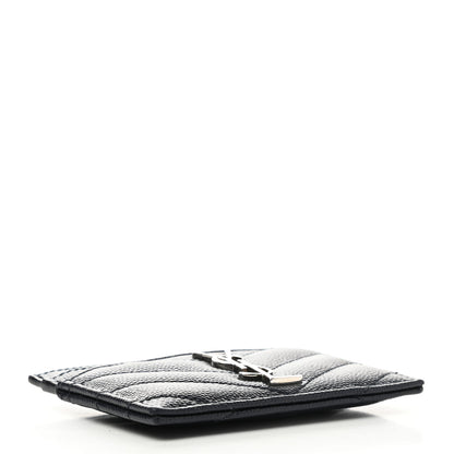 Saint Laurent Grain De Poudre Matelasse Chevron Monogram Credit Card Case Navy 4 of 7