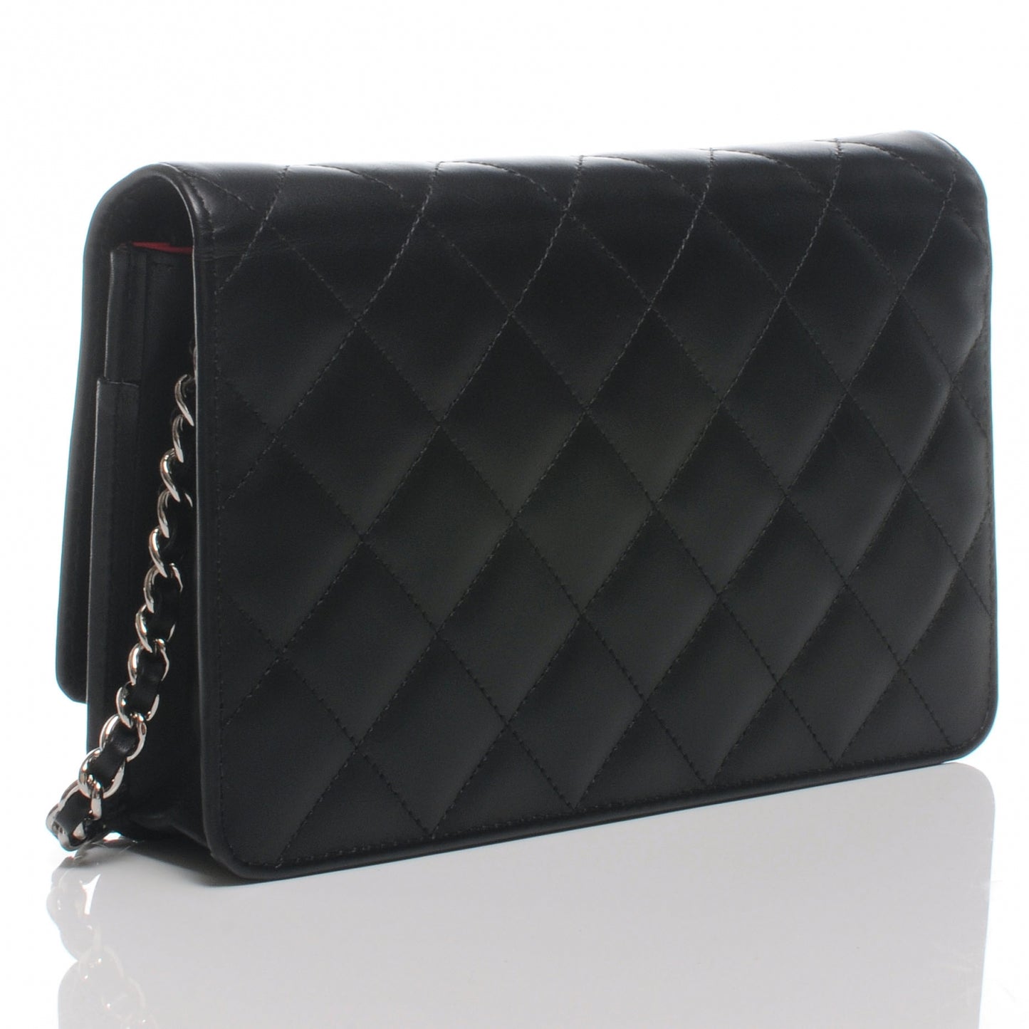 Calfskin Quilted Cambon Wallet On Chain WOC Black