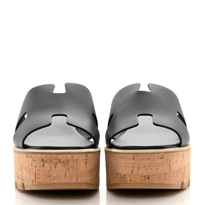 Hermes Calfskin Cork Eze 30 Sandals 40 Black 2 of 9