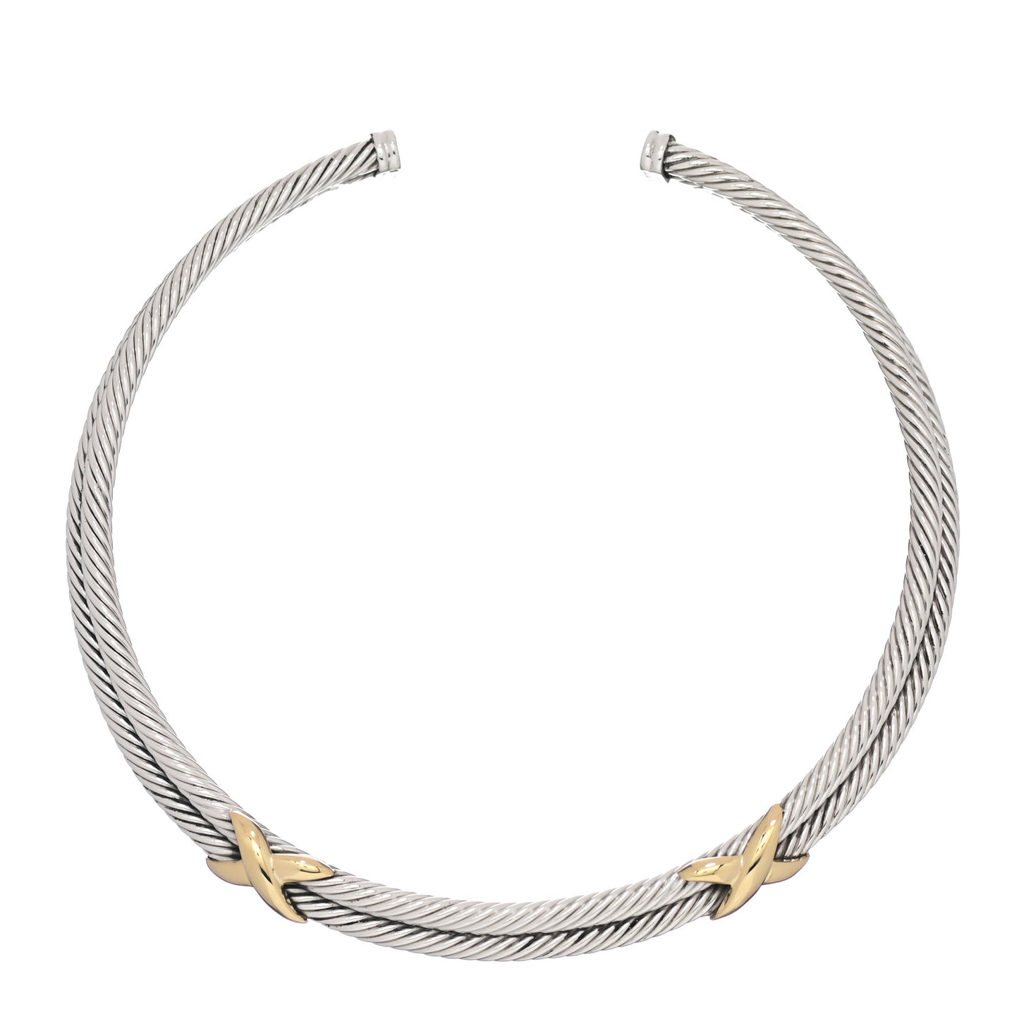Sterling Silver 14K Yellow Gold Double X Station Collar Necklace