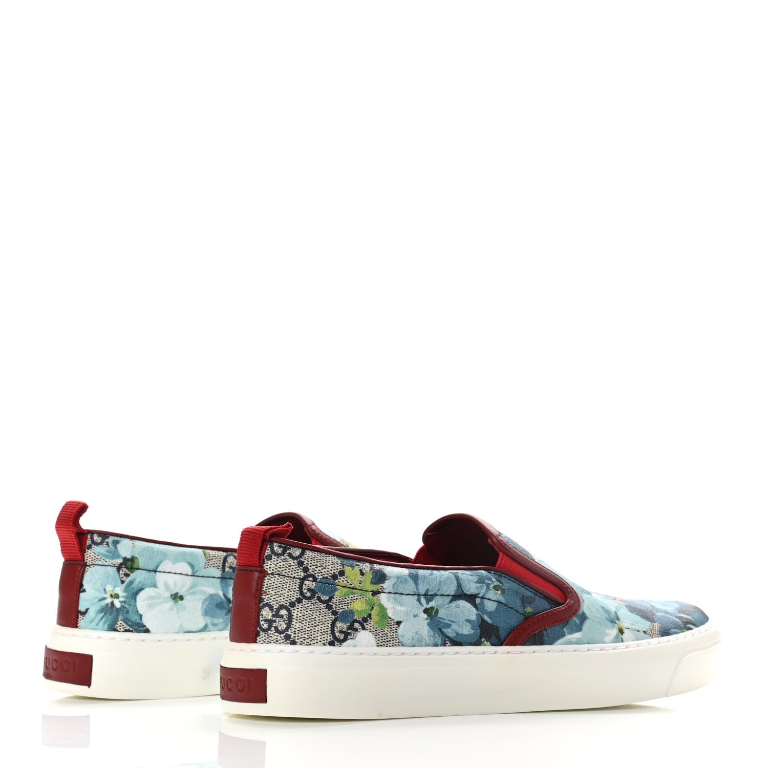 Gucci GG Supreme Monogram Blooms Womens Slip On Sneakers 37 Beige Blue Navy Red 4 of 8