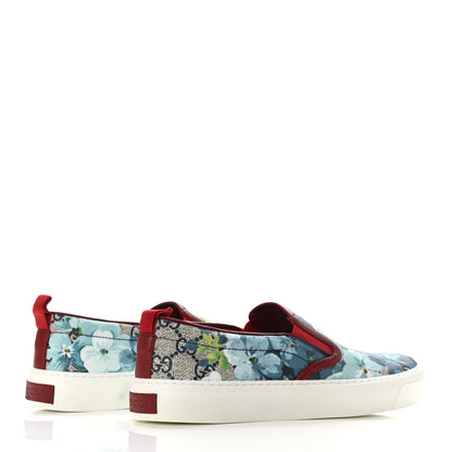 Gucci GG Supreme Monogram Blooms Womens Slip On Sneakers 37 Beige Blue Navy Red 4 of 8