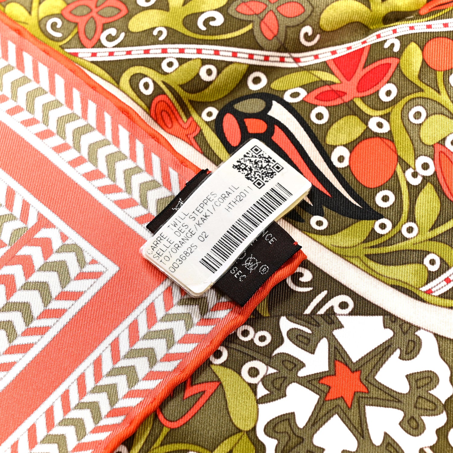 Hermes Silk Selle Des Steppes Scarf 90 Orange Kaki Corail 3 of 5