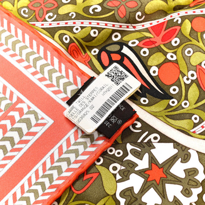 Hermes Silk Selle Des Steppes Scarf 90 Orange Kaki Corail 3 of 5