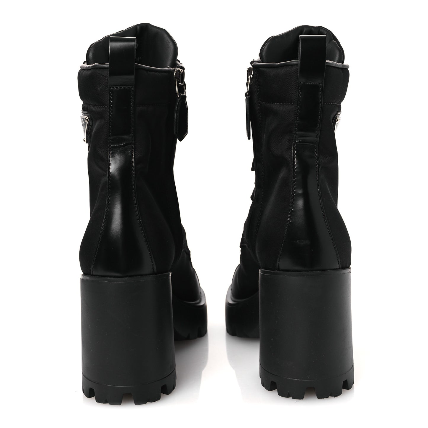 Spazzolato Re-Nylon Metal Triangle Logo Lace Up 55mm Ankle Boots 38.5 Black