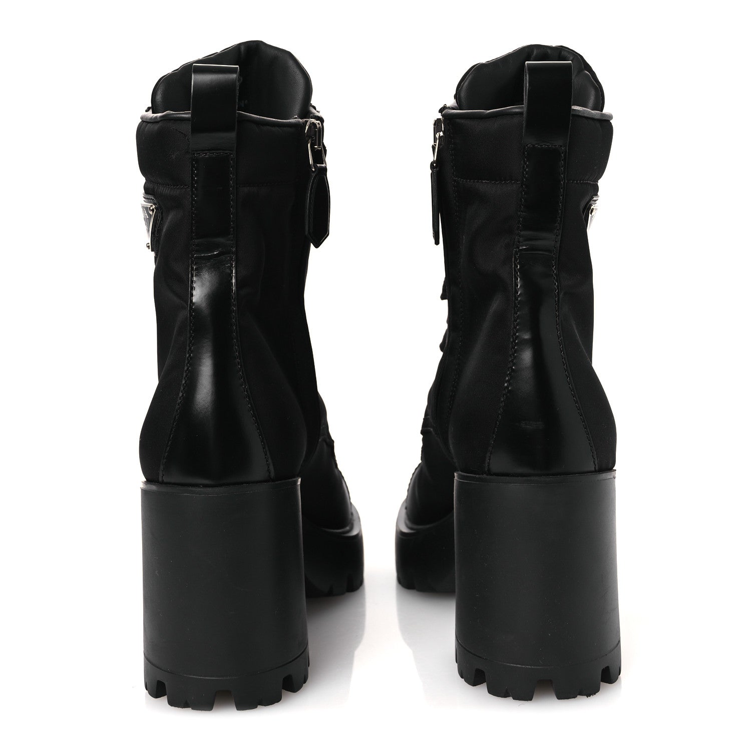 Prada Spazzolato Re-Nylon Metal Triangle Logo Lace Up 55mm Ankle Boots 38.5 Black 6 of 11