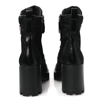 Prada Spazzolato Re-Nylon Metal Triangle Logo Lace Up 55mm Ankle Boots 38.5 Black 6 of 11