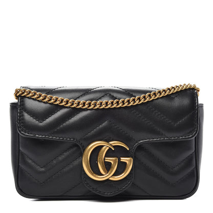 Gucci Calfskin Matelasse Super Mini GG Marmont Shoulder Bag Black 1 of 12