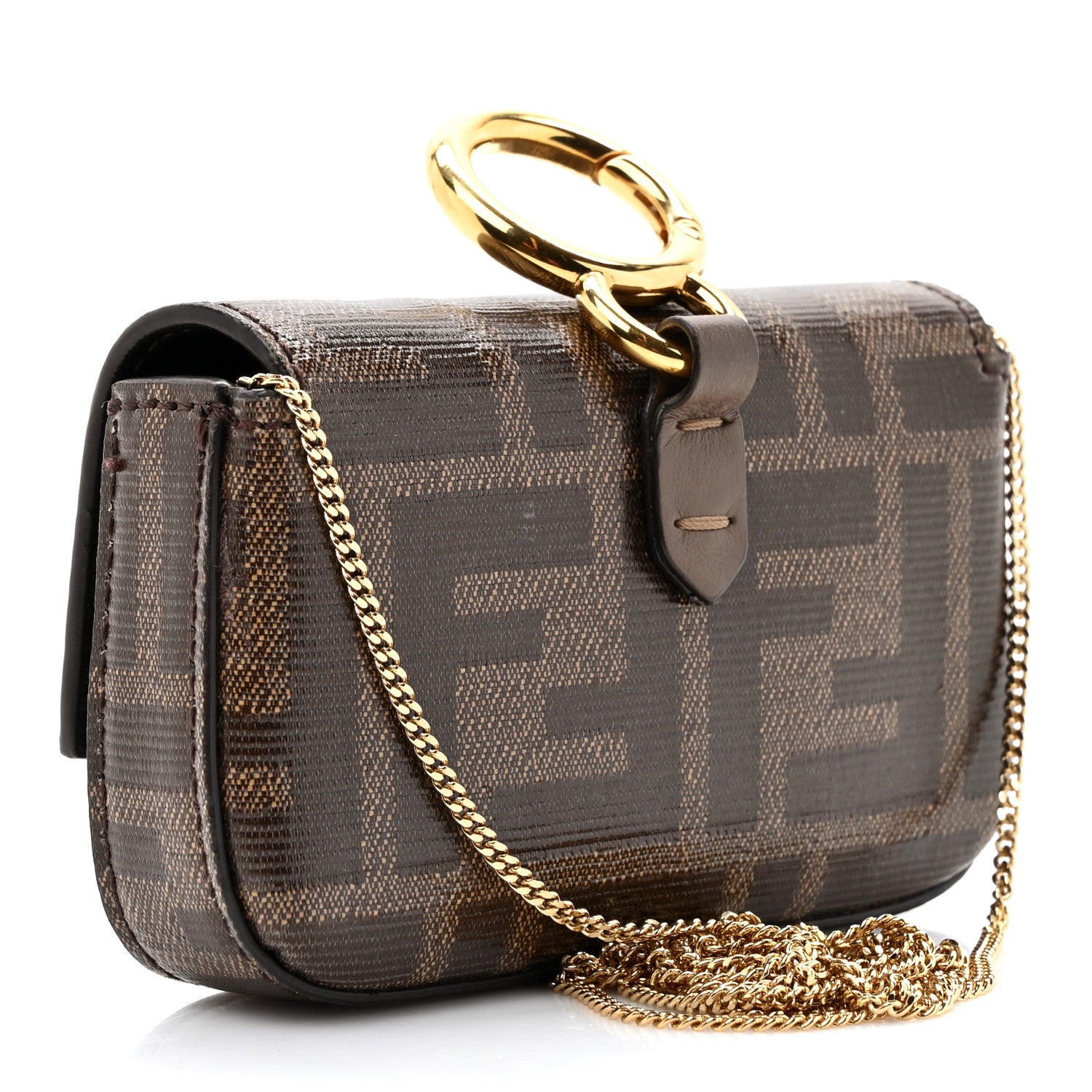 Fendi Glazed Fabric FF 1974 Nano Baguette Charm Mogano Panna 3 of 12