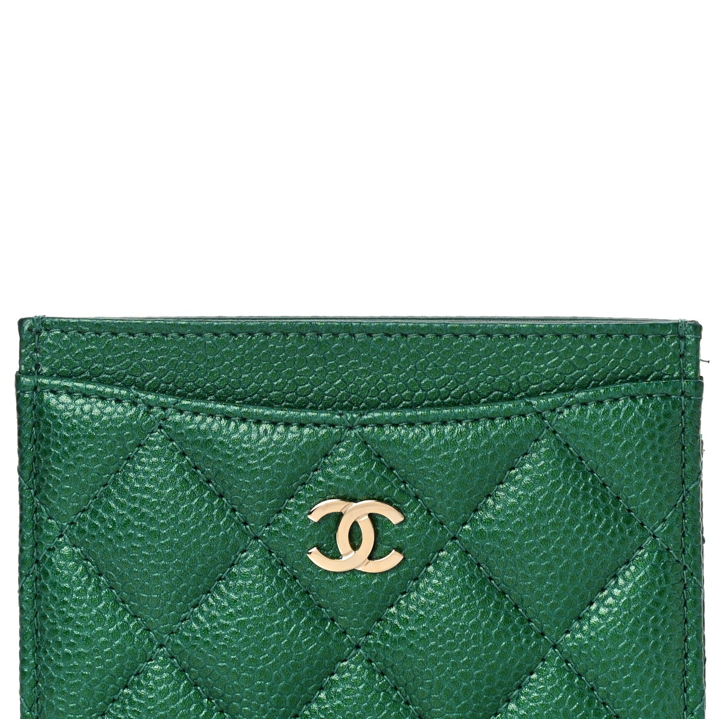 Metallic Caviar Quilted Card Holder Green