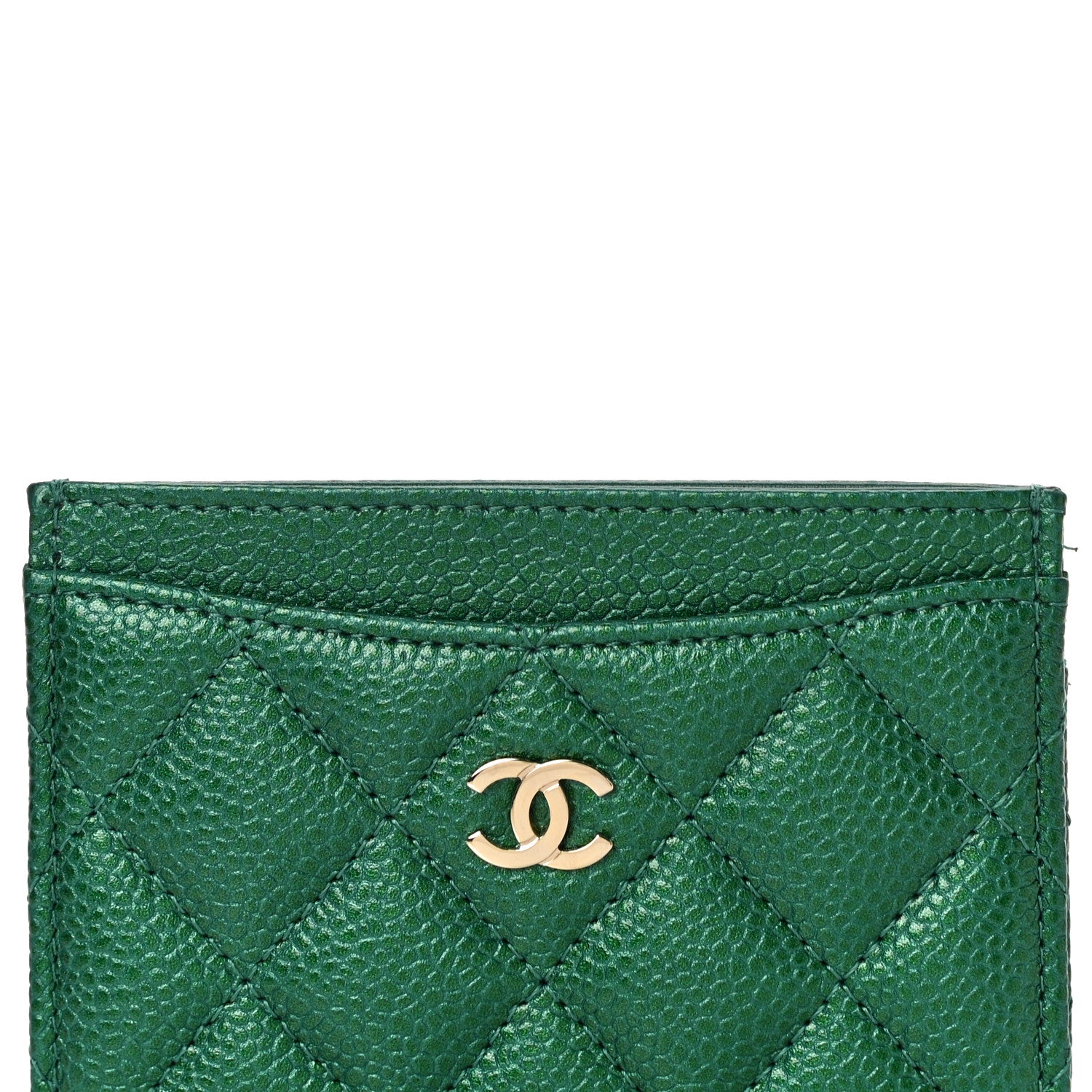 Chanel Metallic Caviar Quilted Card Holder Green 9 of 12